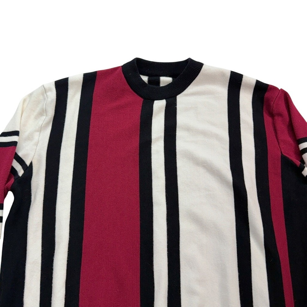 Vintage Vertical Striped Sweater Mens XL Black White Red Crewneck Knit Pullover - Picture 3 of 9